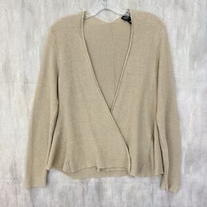 EILEEN FISHER Cardigan Petite PM Linen Open Knit Open Front Long Sleeve Beige